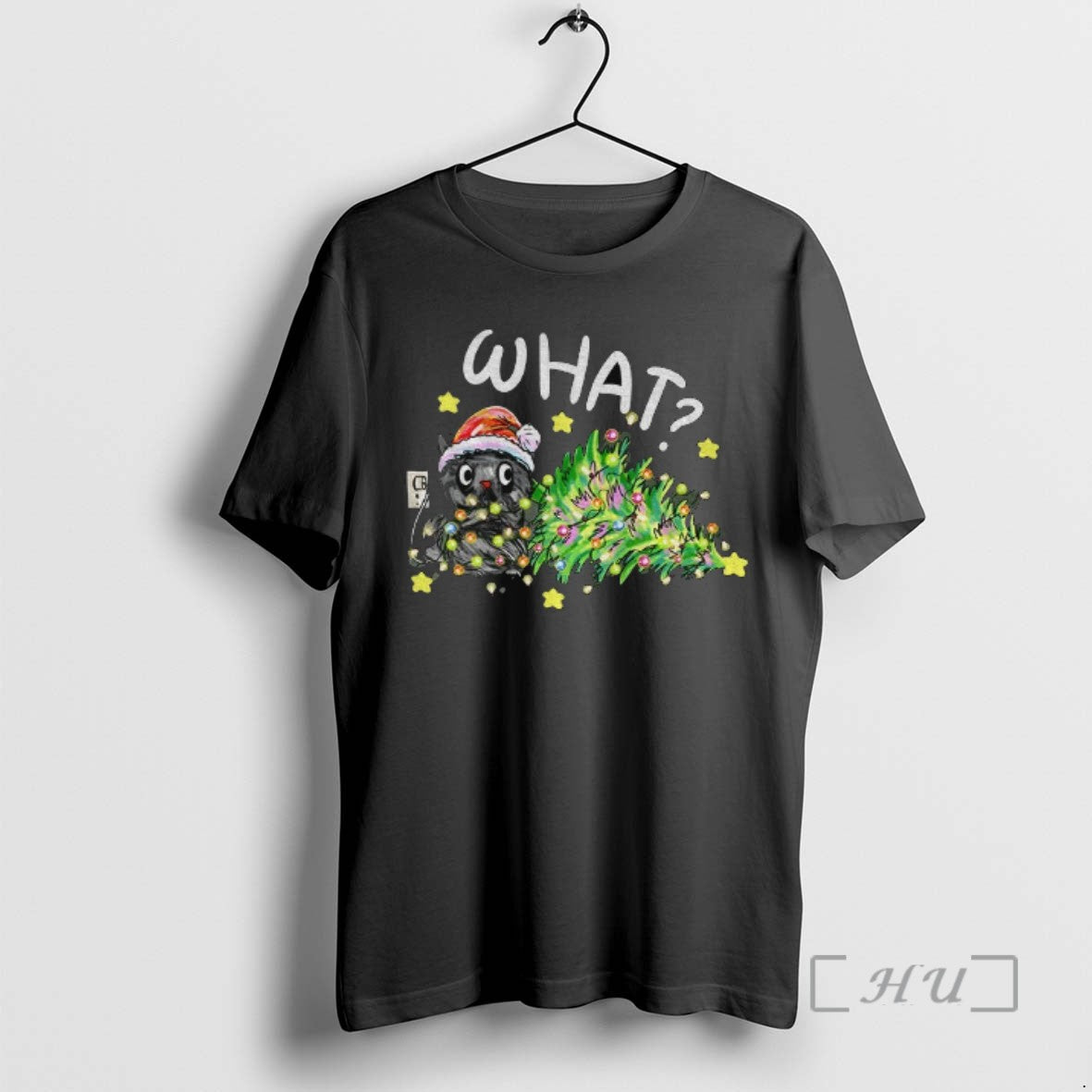 Officials Black Cat Santa Hat What Christmas Tree Merry Christmas 2025 Tee Shirt Sweater