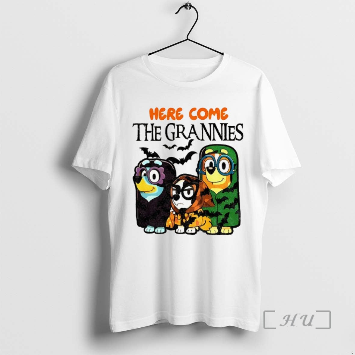 Officials Blue Dog Here Come The Grannies Halloween Tee Shirt Sweater