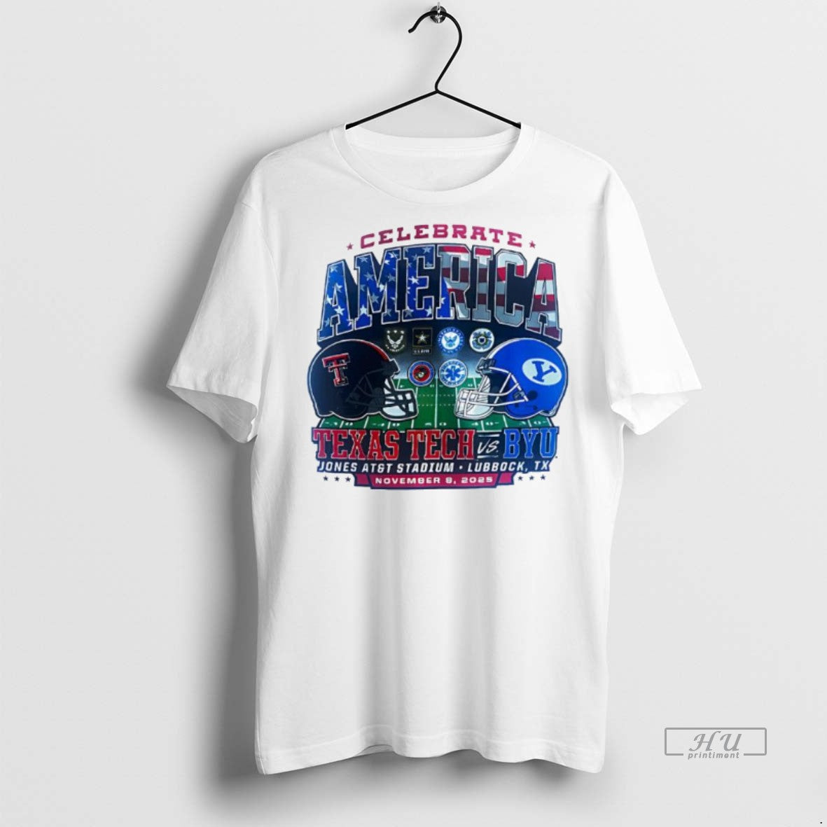 Officials Celebrate America Texas Tech Red Raiders And Byu Cougars Jones Att Stadium Premium Tee