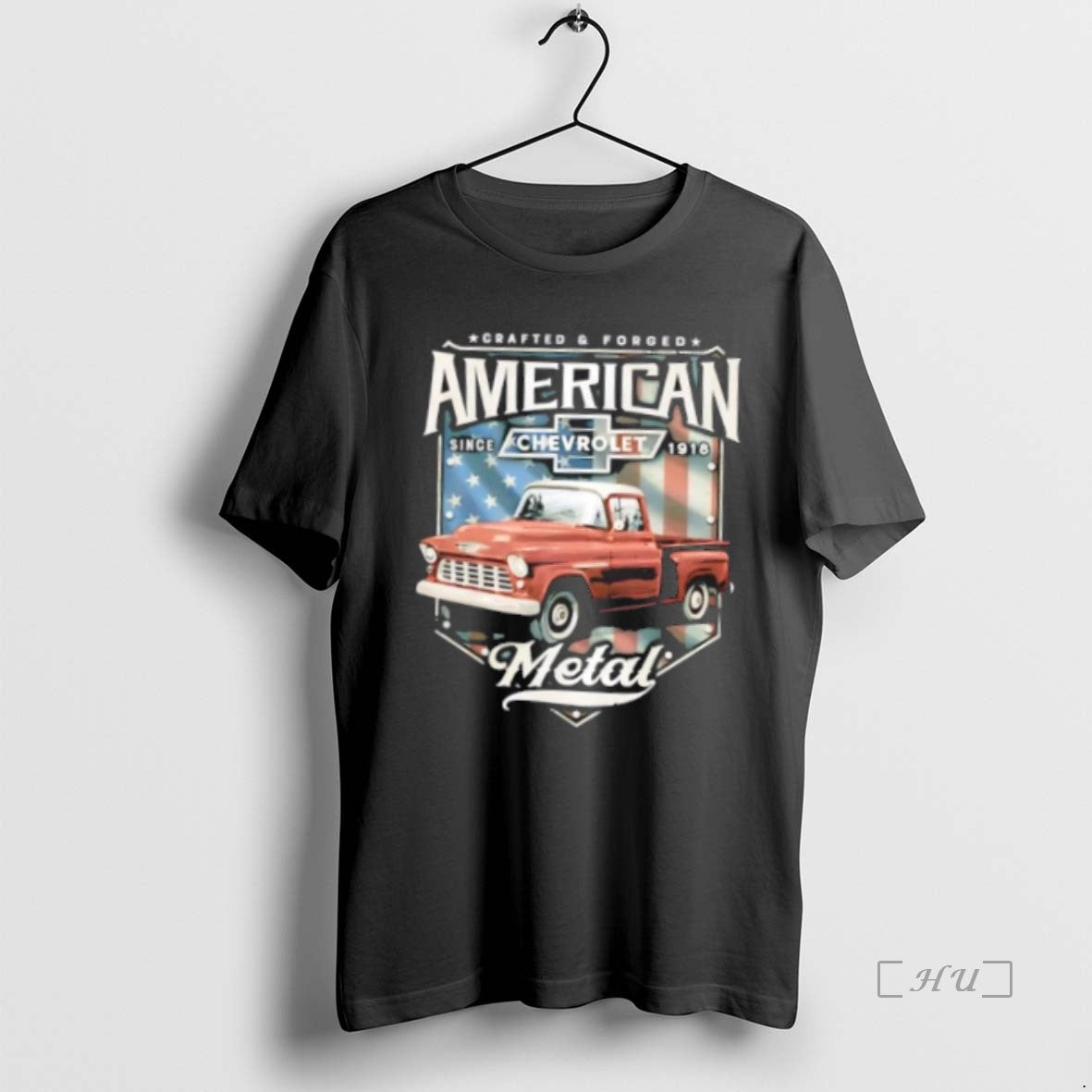 Officials Chevrolet Truck American Metal Script And American Flag T Shirt Sweater
