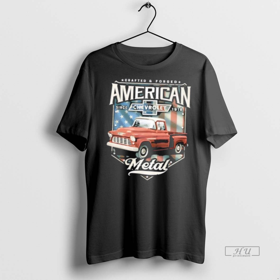 Officials Chevrolet Truck American Metal Script And American Flag Tee Shirt Sweater