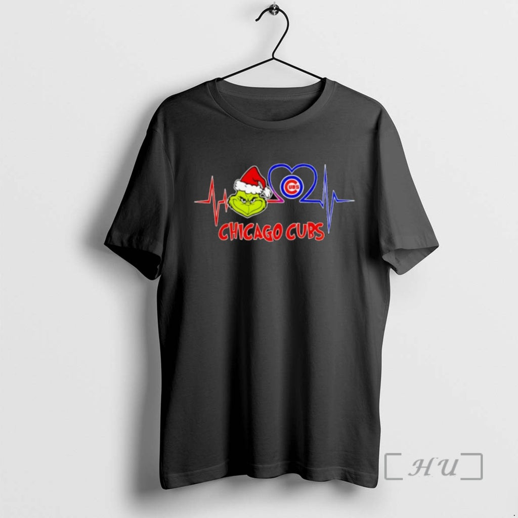 Officials Chicago Cubs X Grinch Santa Heartbeat Love Logo Merry Christmas T Shirt Sweater