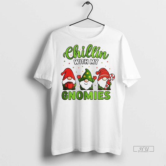Officials Chillin With My Gnomies Christmas Candy Cane Gnome White Graphic Tee Shirt Sweater