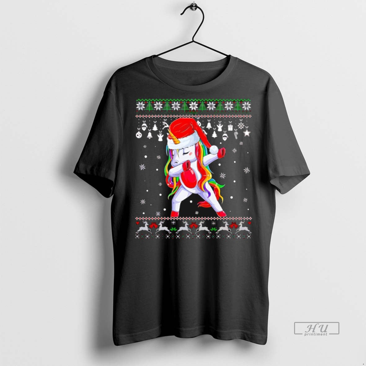 Officials Dabbing Unicorn In Santa Hat Ugly Christmas Graphic Tee Shirt Sweater