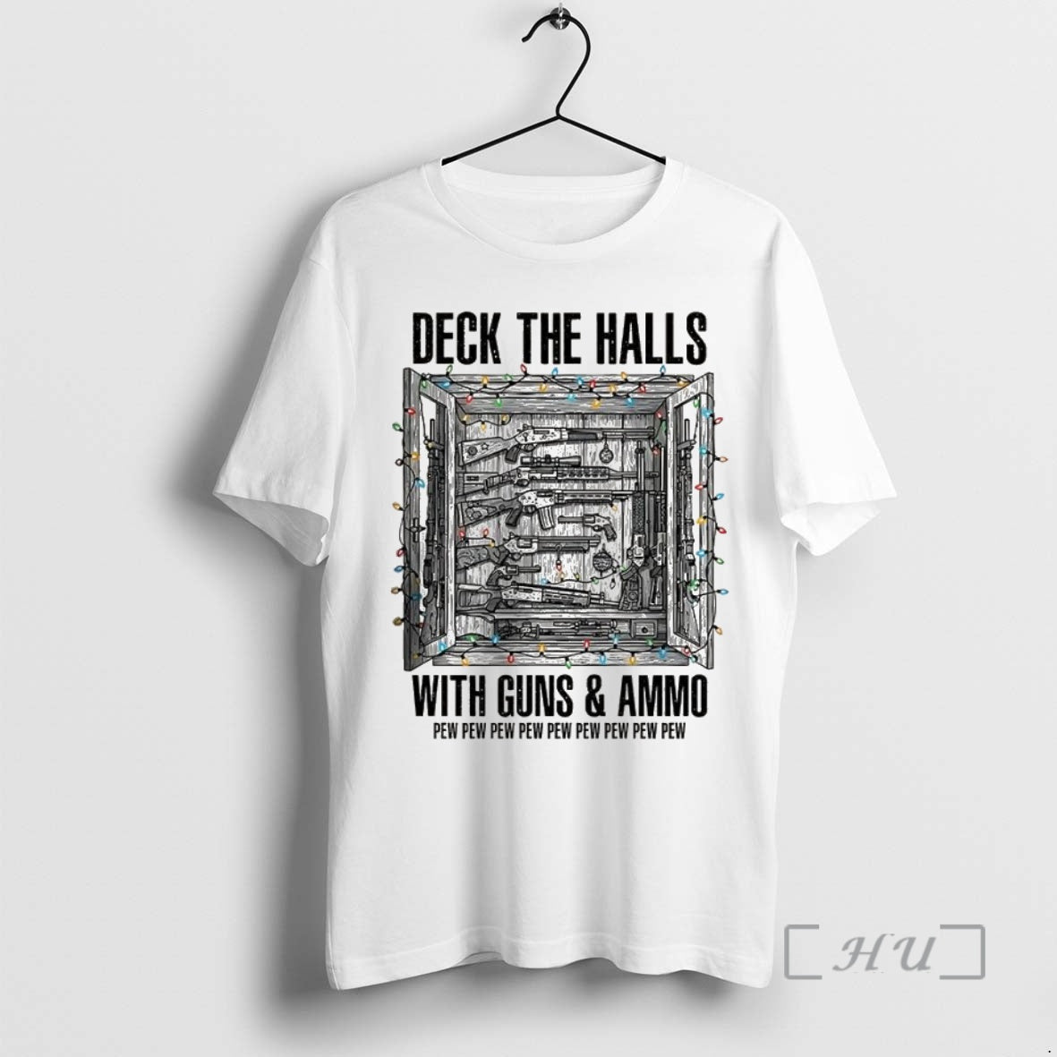Officials Deck The Halls With Guns And Ammo Pew Christmas Light Premium T Shirts Sweater