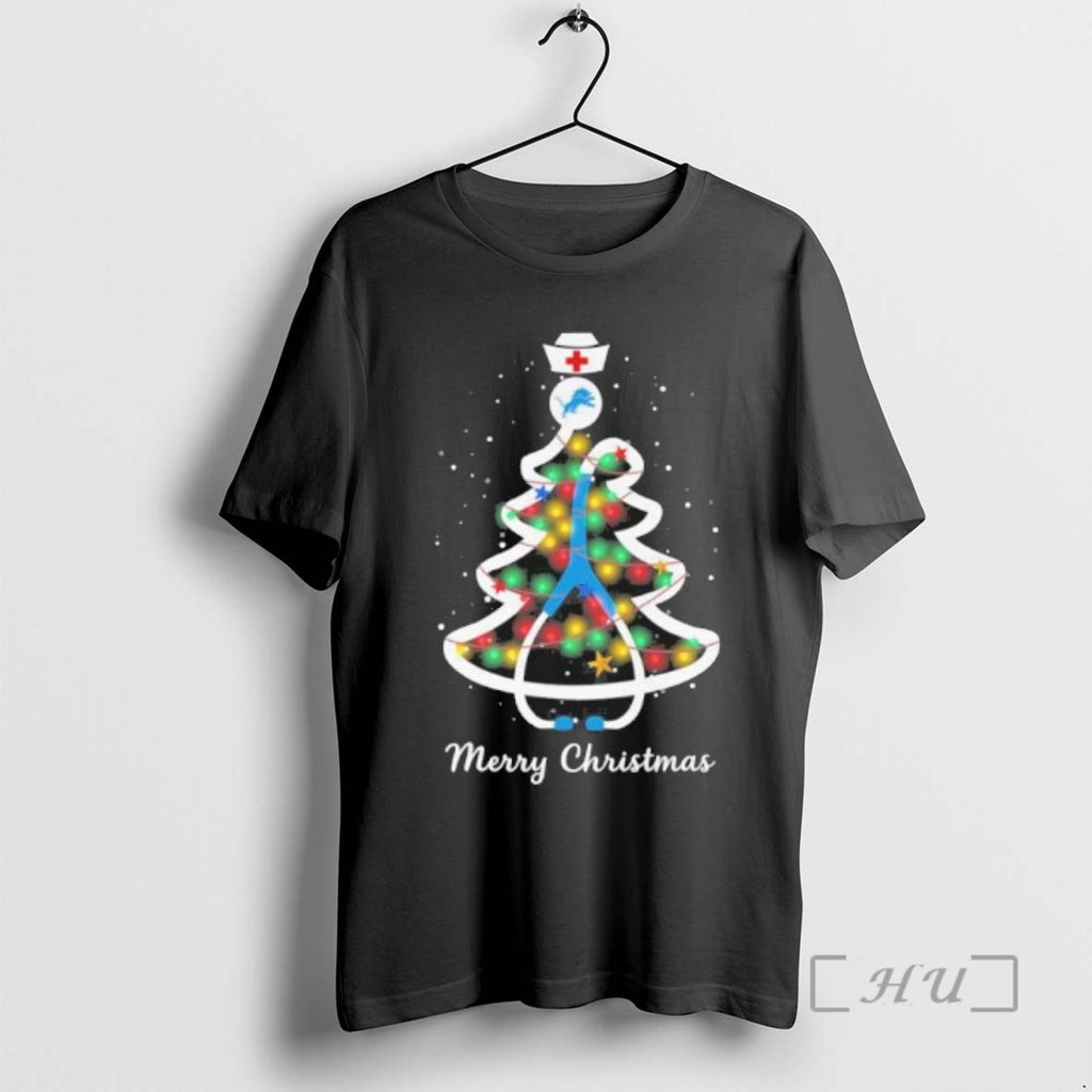 Officials Detroit Lions Nurse Tree Merry Christmas Tee Shirt Sweater