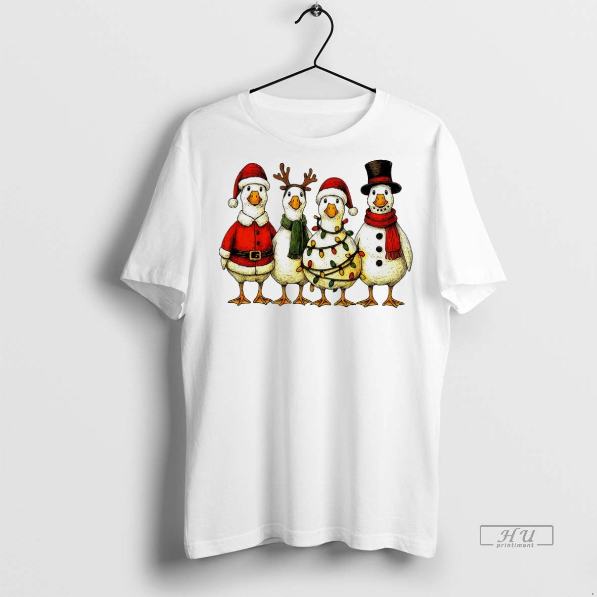 Officials Ducks In Holiday Costumes Lights Christmas White Graphic Tee Shirt Sweater