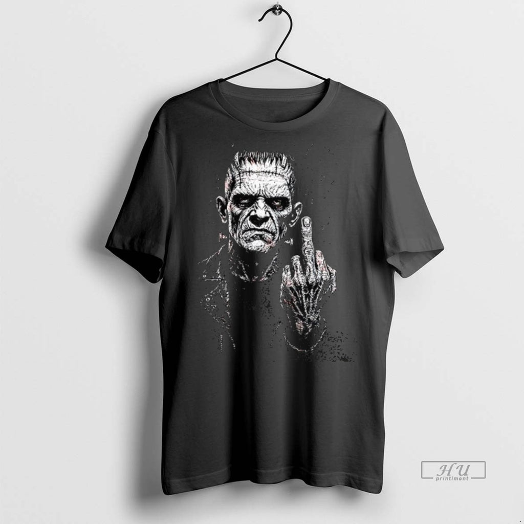 Officials Frankenstein Middle Finger Horror Halloween Meme Tee Shirt Sweater