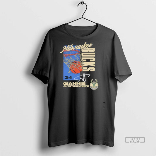 Officials Giannis Antetokounmpo 34 Milwaukee Bucks All Net Signature Premium Tee Shirt Sweater