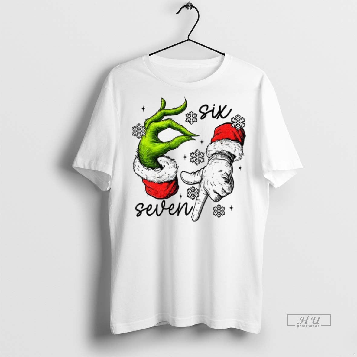 Officials Grinch Santa Hand Six Seven 6 7 Viral Meme Christmas Tee Shirt Sweater