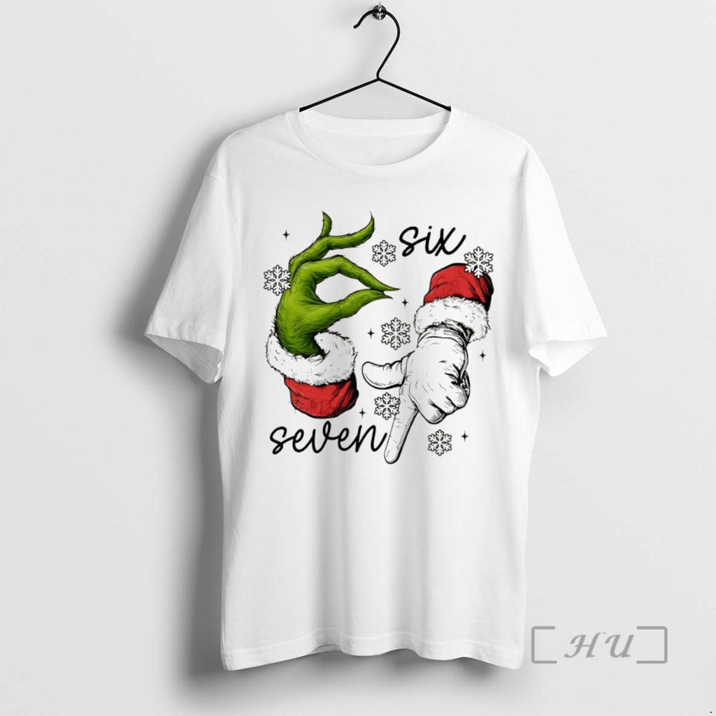 Officials Grinch And Santa Claus Hand Trending Six Seven Meme Merry Christmas T Shirt Sweater