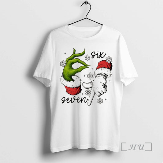 Officials Grinch And Santa Claus Hand Trending Six Seven Meme Merry Christmas T Shirt Sweater