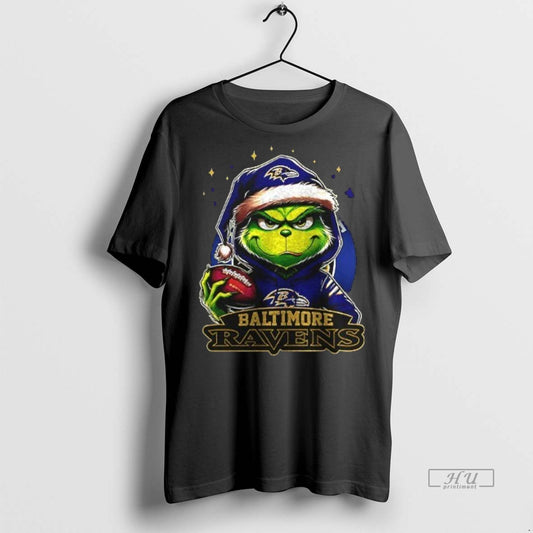 Officials Grinch With Santa Hat X Baltimore Ravens Merry Christmas Premium Tee Shirt Sweater