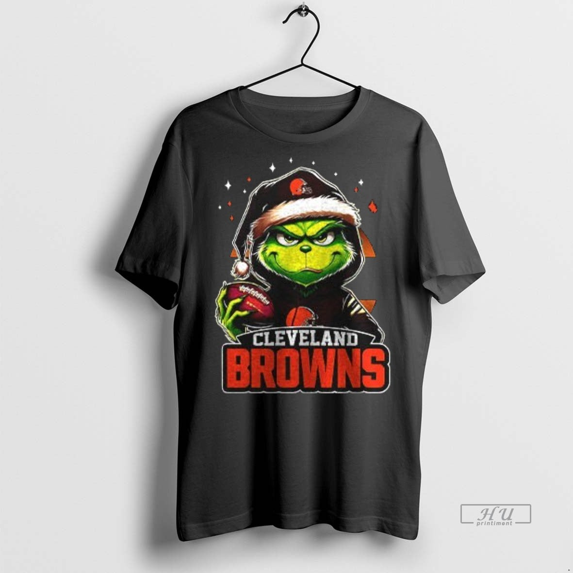 Officials Grinch With Santa Hat X Cleveland Browns Merry Christmas Premium Tee Shirt Sweater