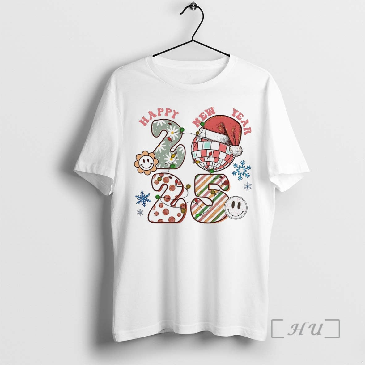 Officials Happy New Year 2025 Disco Ball Retro Christmas White