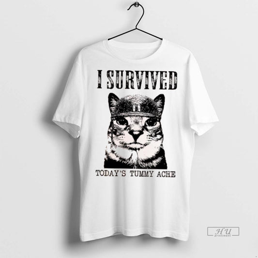 Officials I Survived Todays Tummy Ache Cat Graphic Tee Shirt Sweater