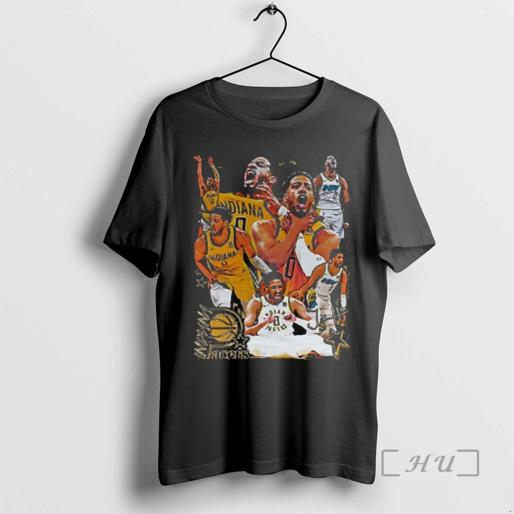 Officials Indiana Pacers Tyrese Haliburton Graphic Vintage Signature Double Sided Graphic T Shirt Sweater