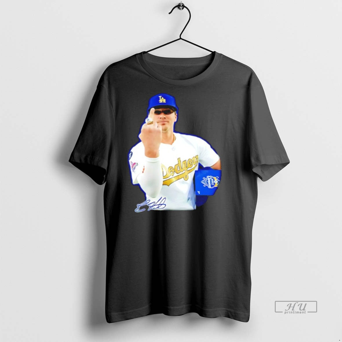 Officials Kike Hernandez Middle Finger Ring Dodgers World Champs Signature Premium Tee Shirt Sweater