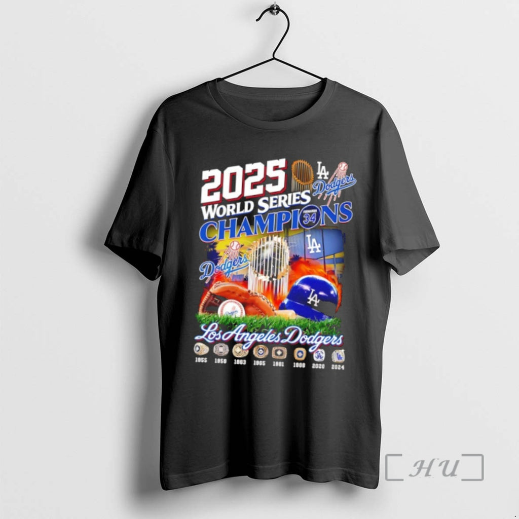 Officials La Dodgers 2025 World Series Champions Trophy Helmet T Shirt Sweater