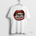Officials Lip Print In Gold Diamonds And Money Tee Shirt Sweater