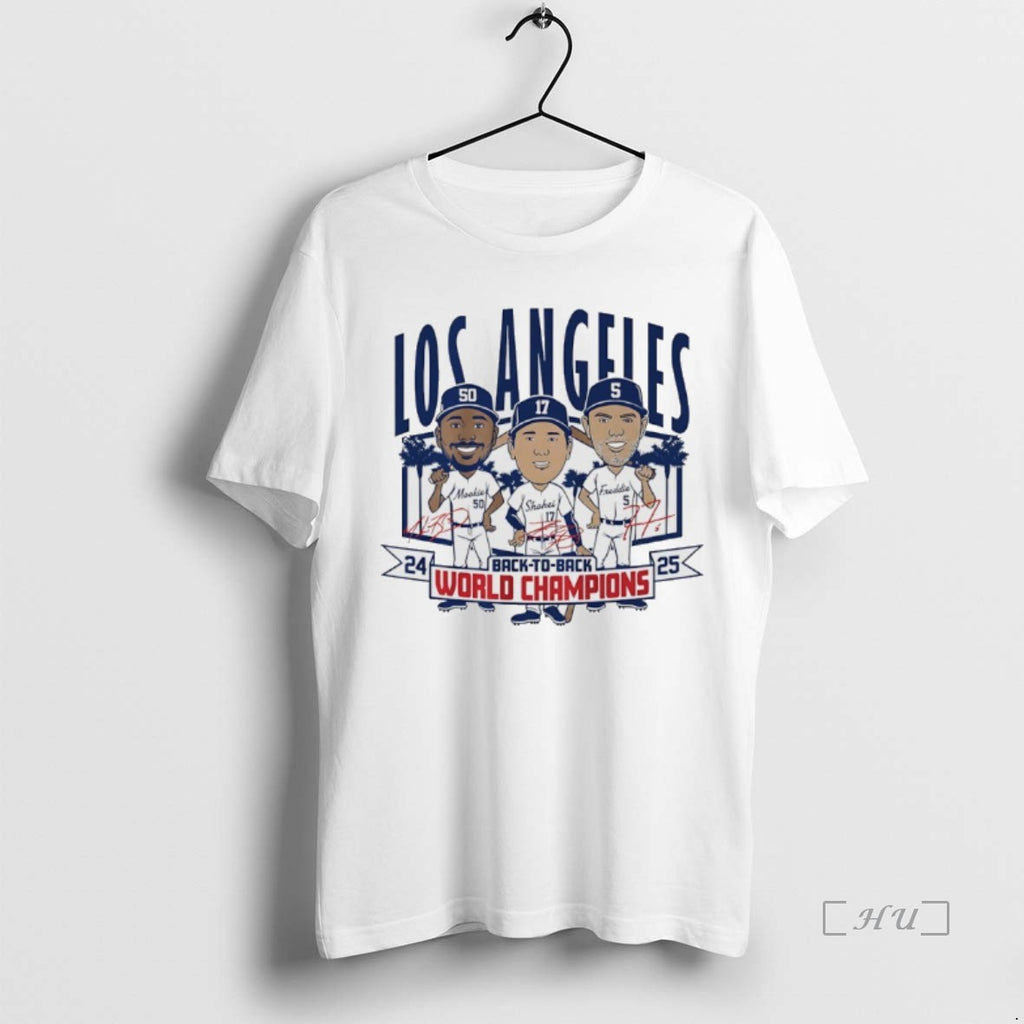 Officials Los Angeles Baseball Back To Back World Champs Caricatures Signatures Premium T Shirt Sweater