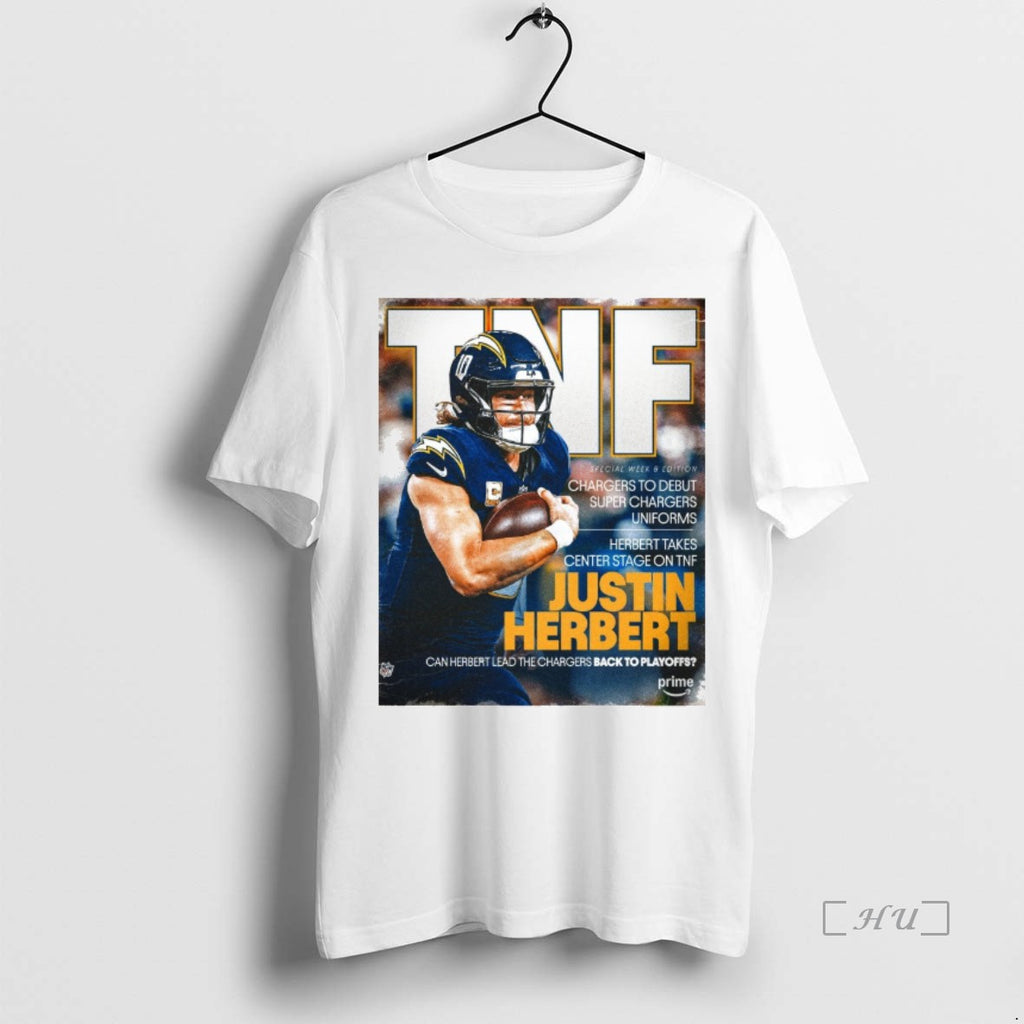Officials Los Angeles Chargers Justin Herbert Tnf Chargers To Debut Superchargers Uniforms T Shirt Sweater