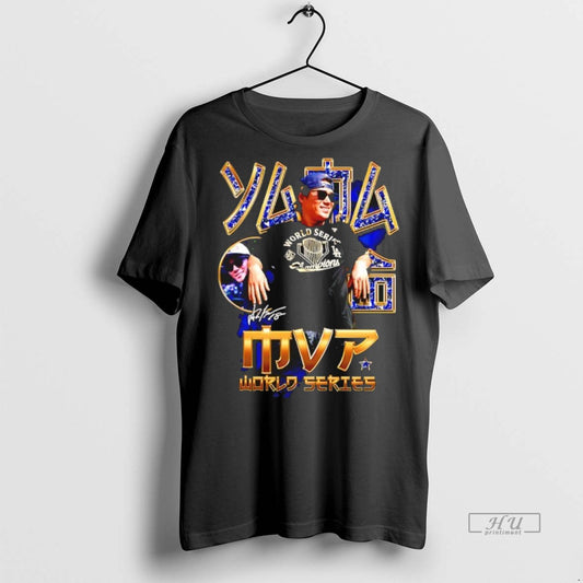 Officials Mvp Yoshinobu Yamamoto Los Angeles Dodgers 2025 World Series Champions Japanese Signature Premium Tee