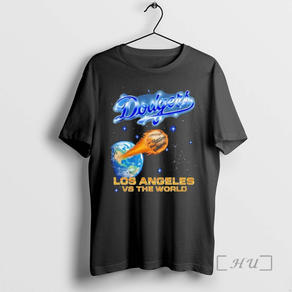 Officials Majormade X Dodgers Drop Los Angeles Vs The World Galaxy Black Premium T Shirts