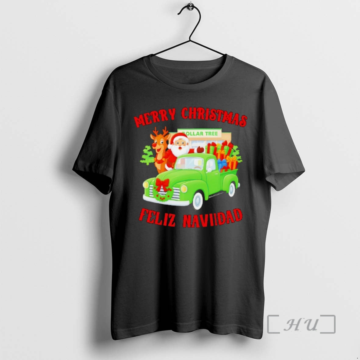 Officials Merry Christmas Feliz Navidad Dollar Tree Vintage Truck Santa