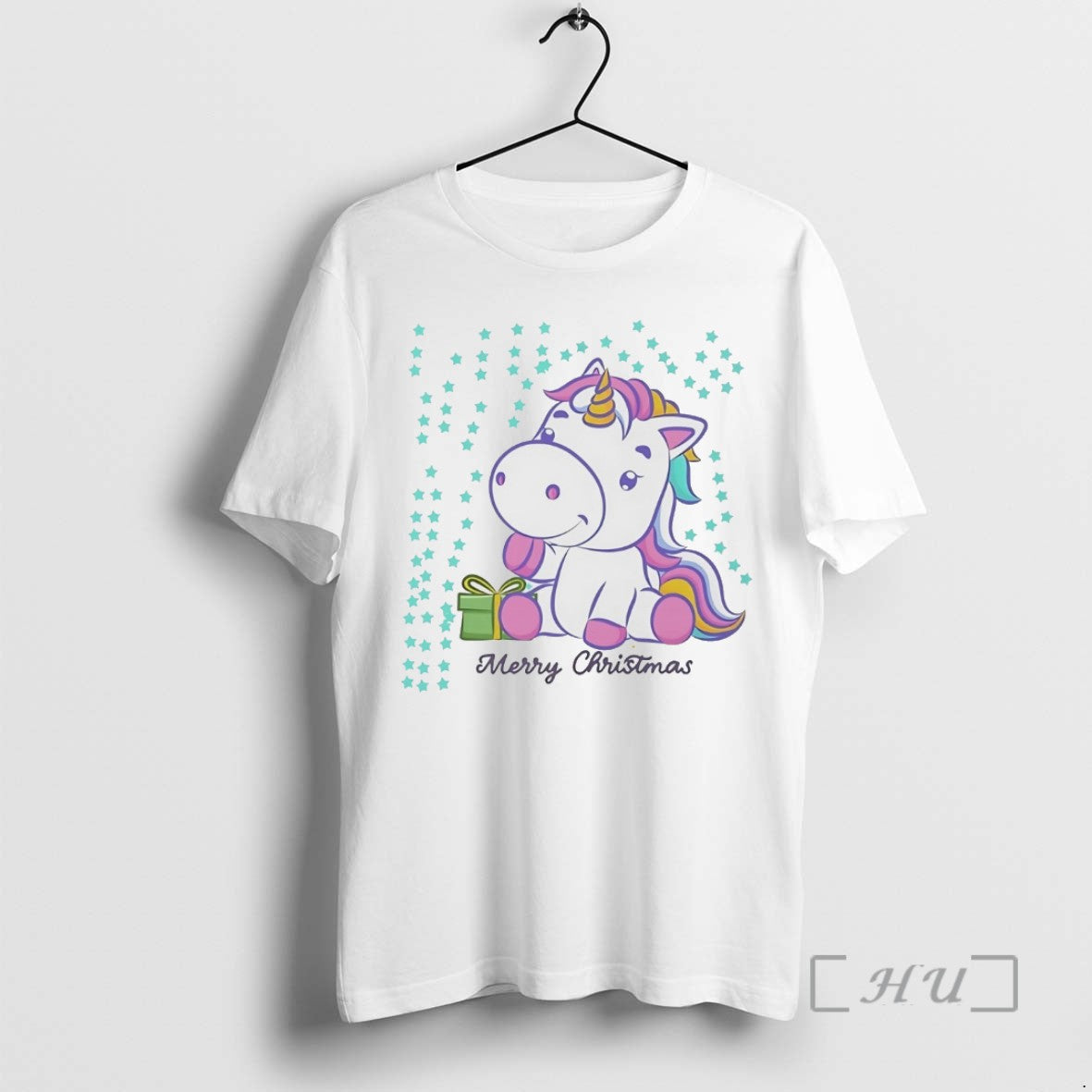 Officials Merry Christmas Unicorn Gift Box Stars White