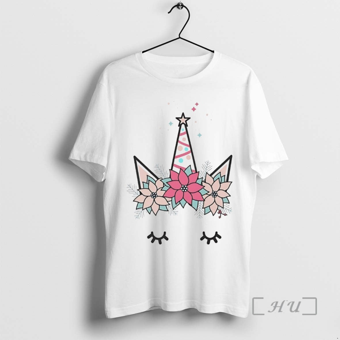 Officials Minimalist Unicorn Floral Christmas Horn White