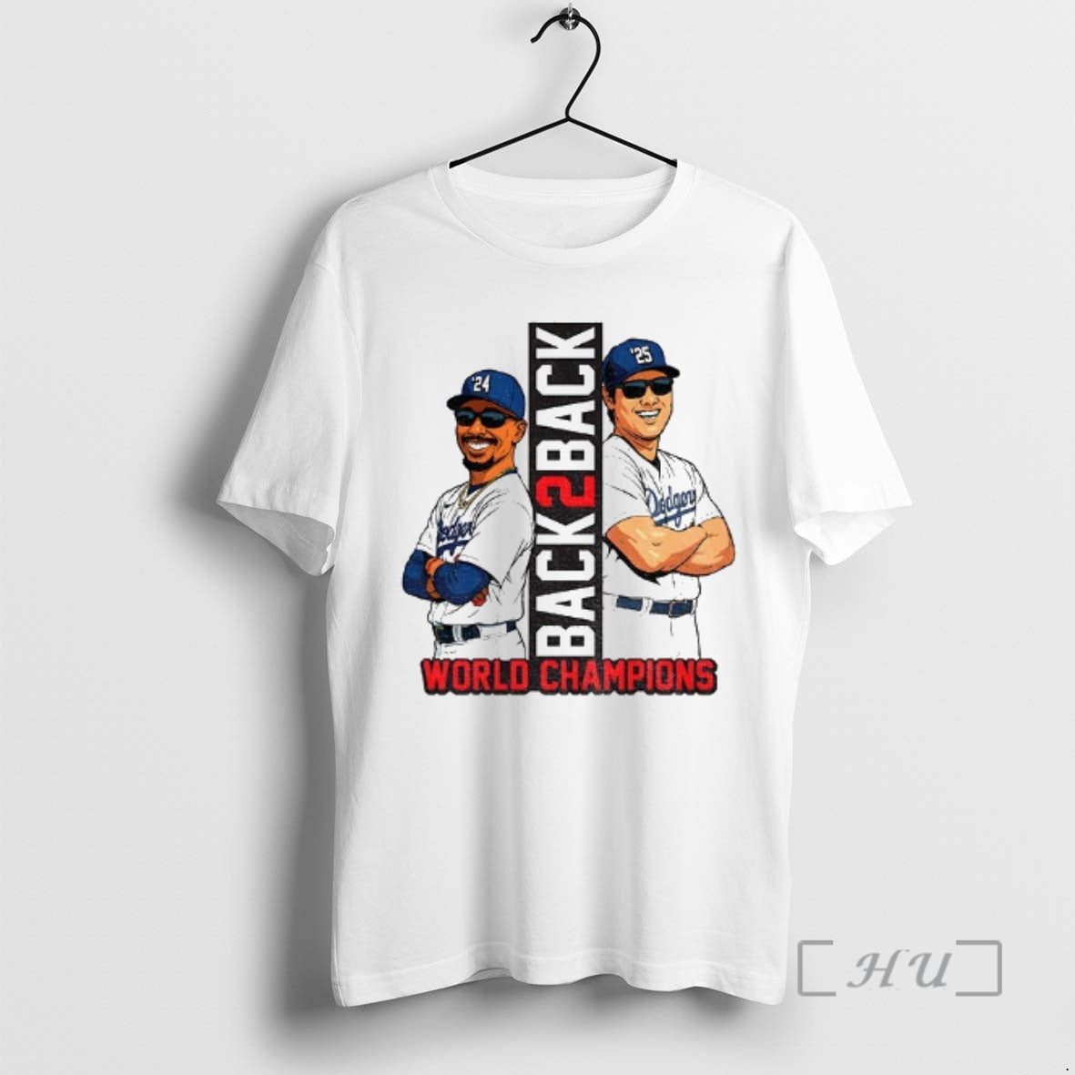 Officials Mookie Betts And Shohei Ohtani Cartoon Los Angeles Dodgers Back 2 Back World Champions