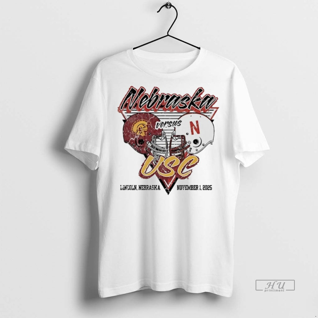 Officials Nebraska Cornhuskers Vs Usc Trojans 2025 Football Helmet Premium Tee Shirt Sweater
