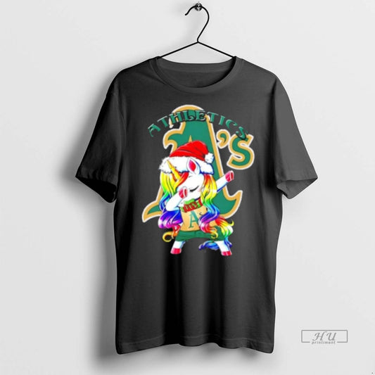 Officials Oakland Athletics X Unicorn Santa Hat Dabbing Merry Christmas Premium Tee Shirt Sweater