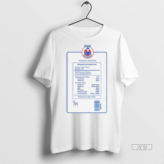 Officials Ollie Bearman Prema Racing Nationality Great Britain Information About Him Premium Tee Shirt Sweater