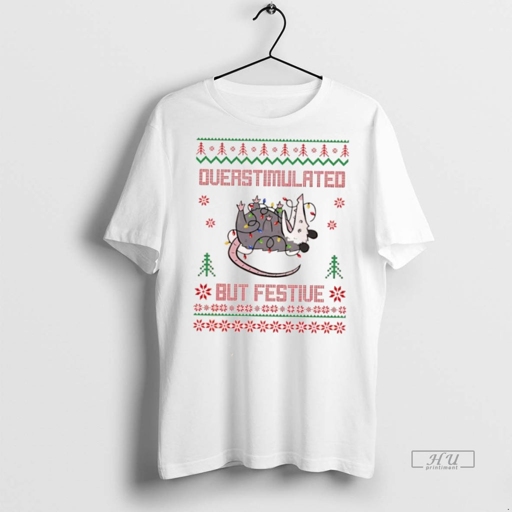 Officials Overstimulated But Festive Opossum Christmas Lights Premium Tee Shirt Sweater
