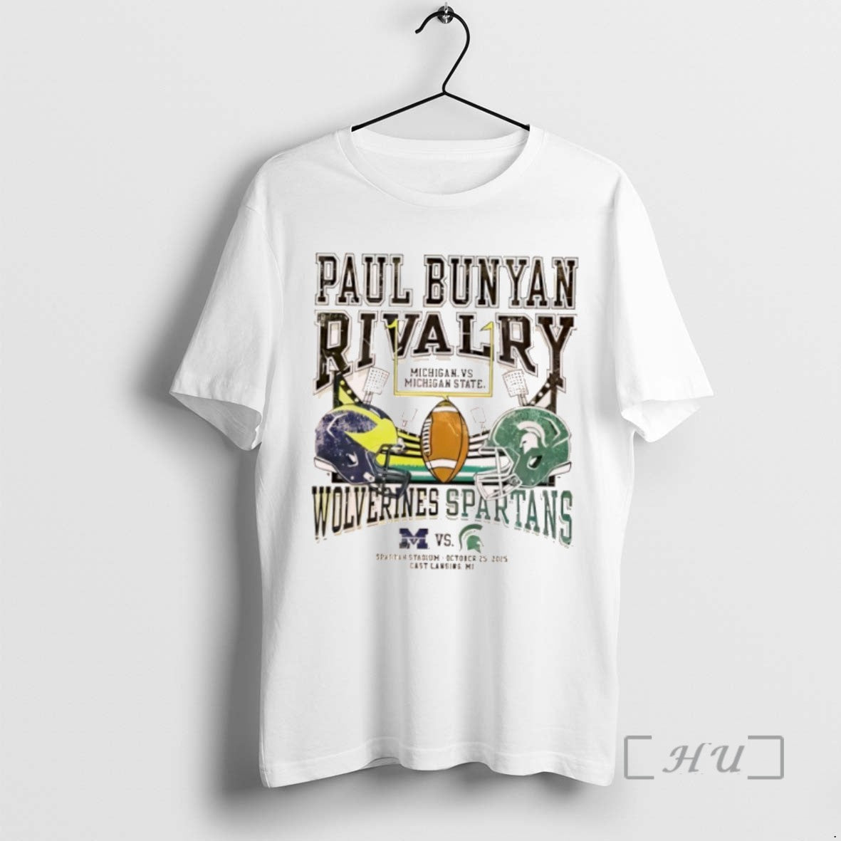 Officials Paul Bunyan Trophy Rivalry Michigan State Spartans Ivory Vs Michigan Wolverines Helmet Logo Tee