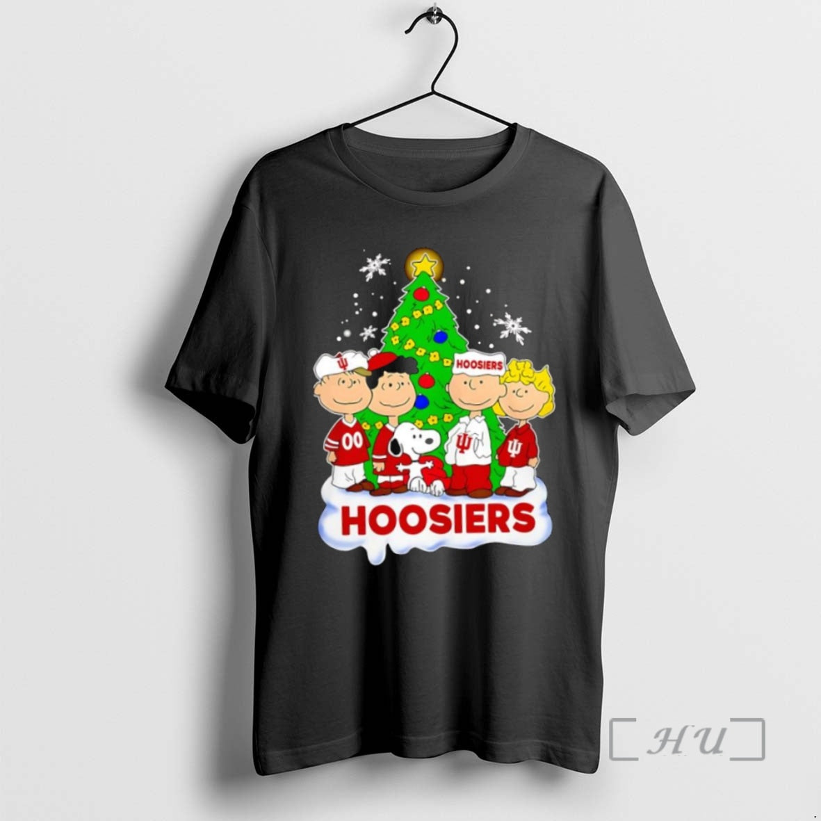 Officials Peanuts Characters With Indiana University Hoosiers Christmas Tree T Shirt Sweater
