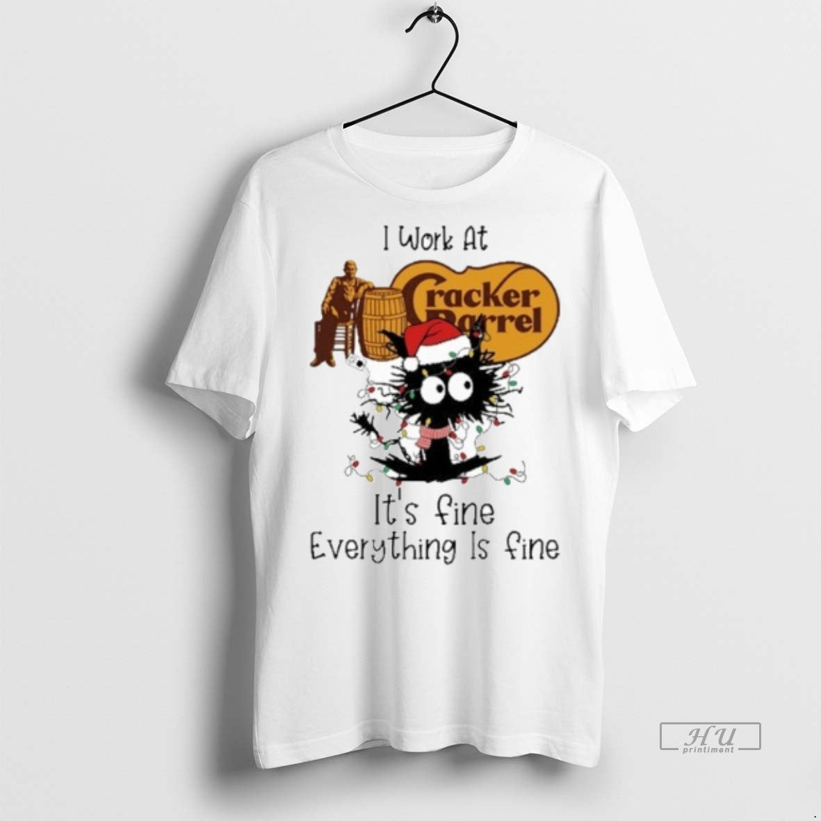 Officials Santa Black Cat Light X Cracker Barrel Logo Its Fine Everything Is Fine Premium