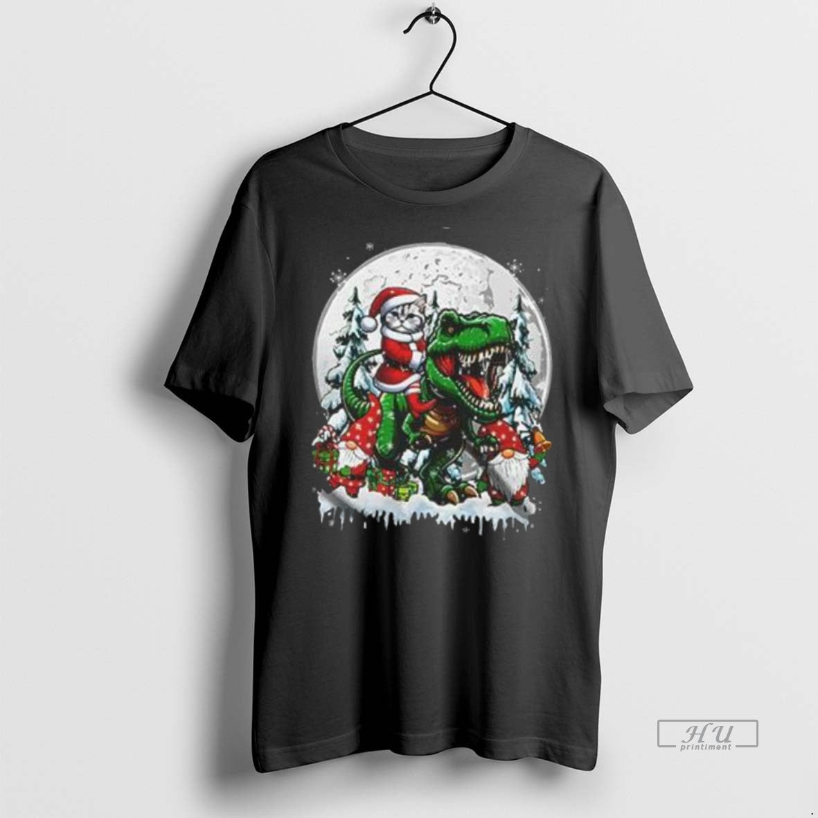 Officials Santa Cat Riding T Rex Joyful Christmas Moon Xmas Pajama Family Premium