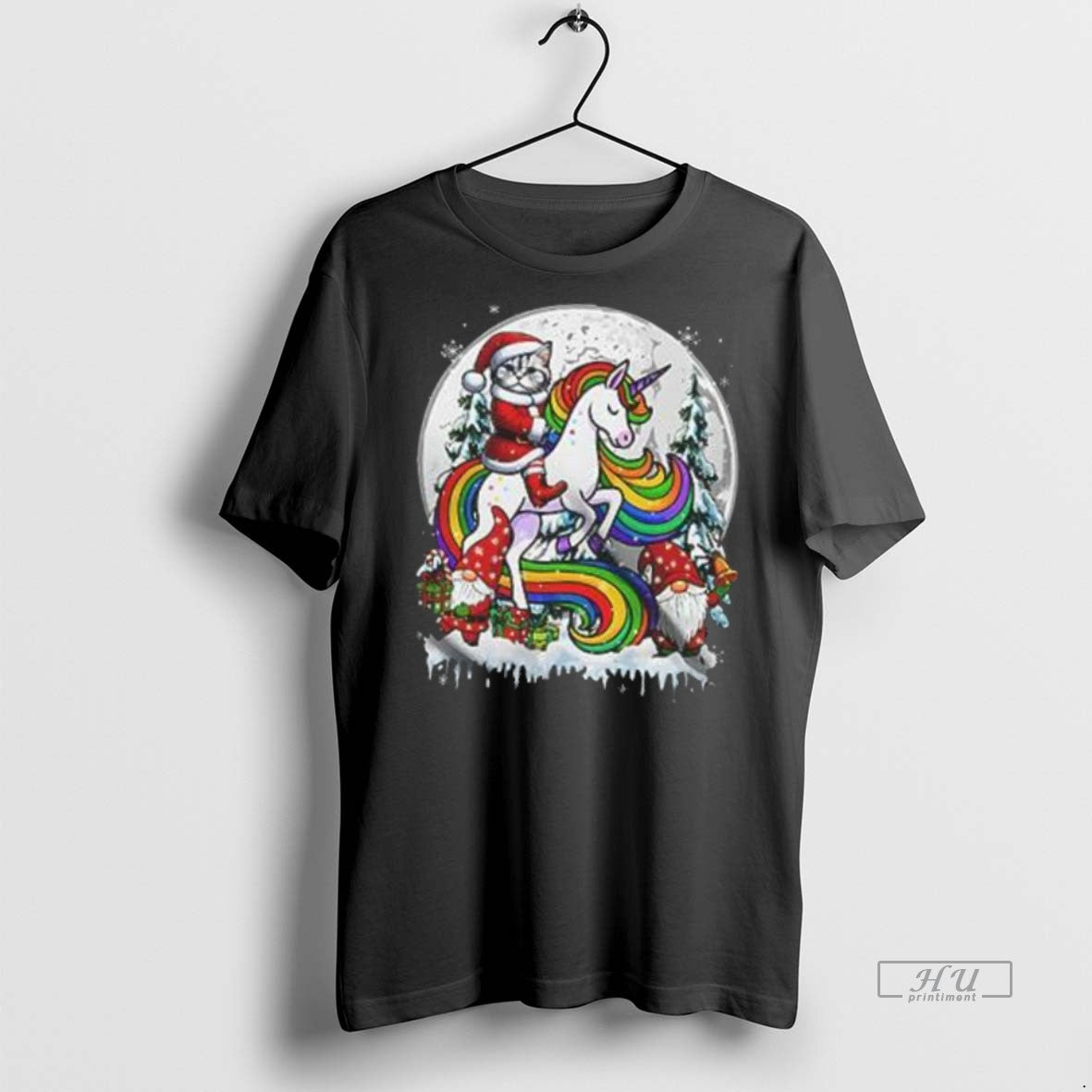 Officials Santa Cat Riding Unicorn Joyful Christmas Moon Xmas Pajama Family Premium Tee Shirt Sweater
