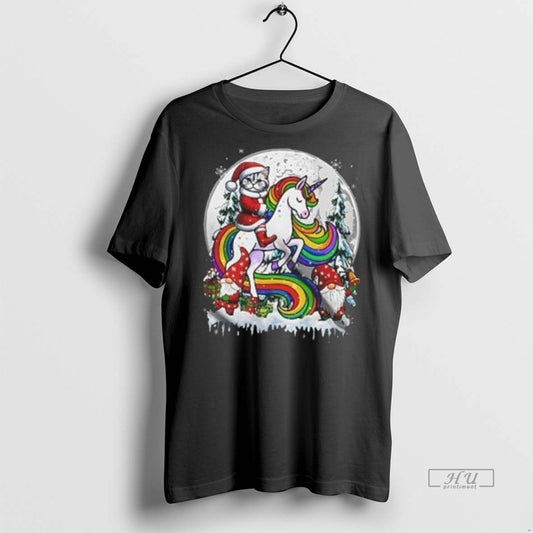 Officials Santa Cat Riding Unicorn Joyful Christmas Moon Xmas Pajama Family Premium Tee Shirt Sweater