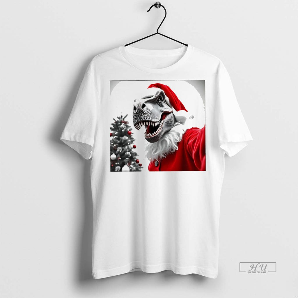 Officials Santa T Rex Selfie Dinosaur Christmas White Tee Shirt Sweater