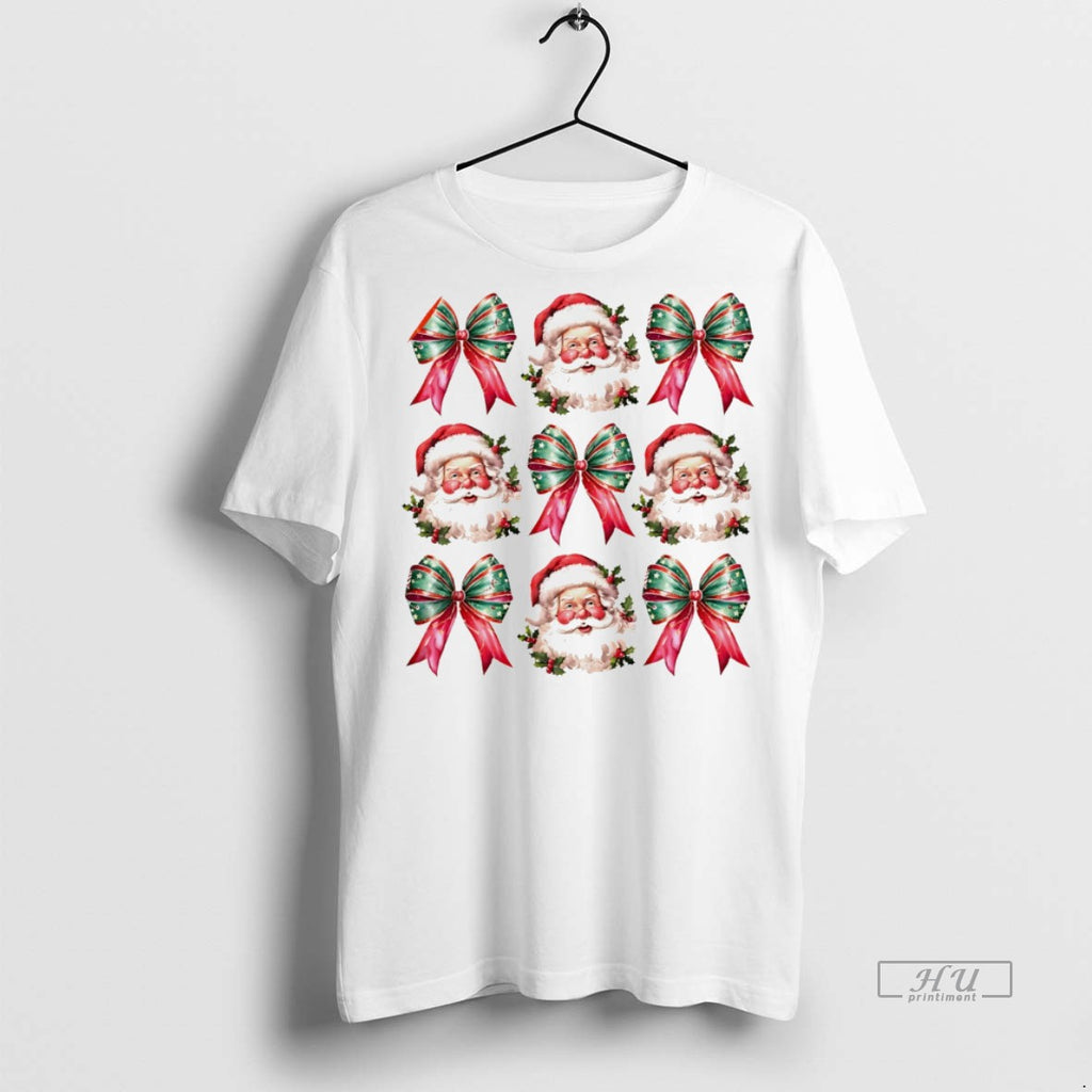 Officials Santa And Christmas Bow Pattern Holiday White Tee Shirt Sweater