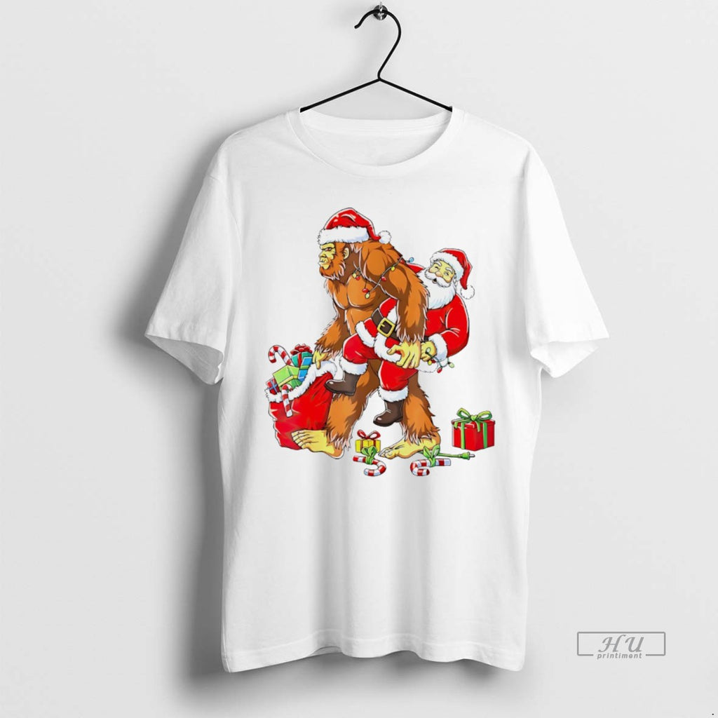 Officials Santa And Bigfoot Christmas Delivery Team White Tee Shirt Sweater