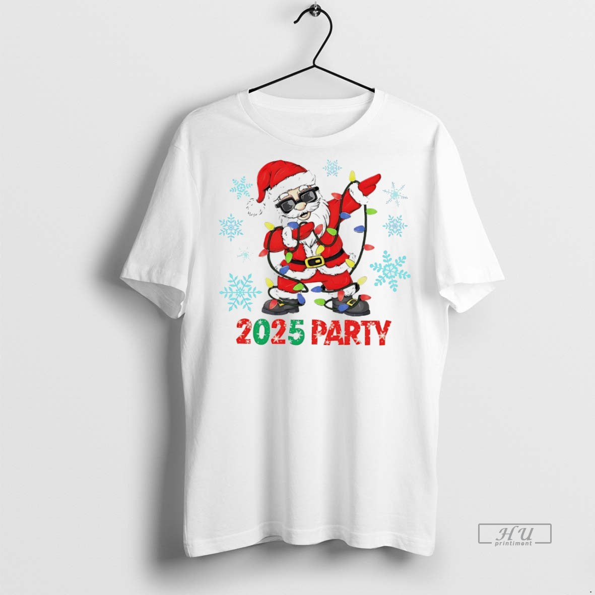 Officials Santa Dabbing Lights 2025 Party Christmas White Tee Shirt Sweater