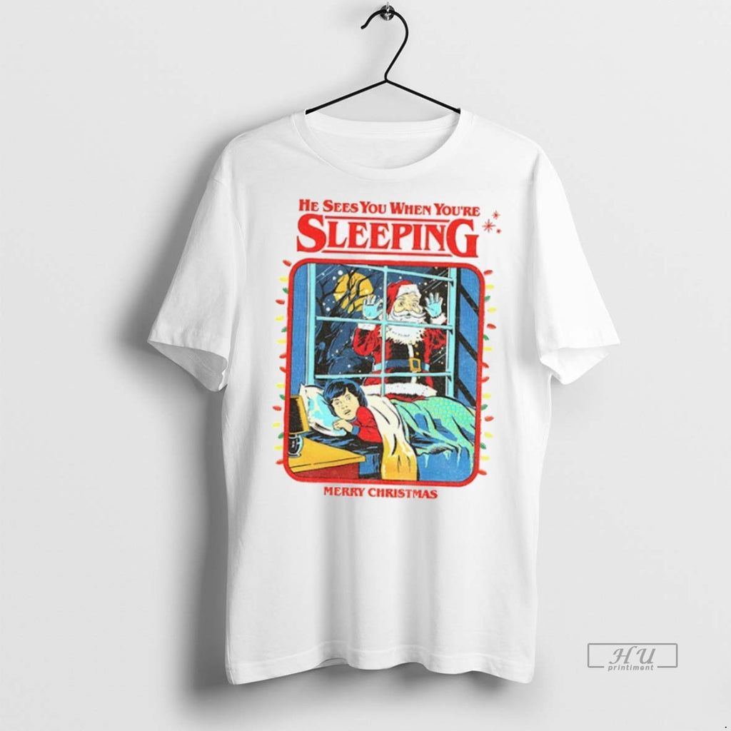 Officials Santa He Sees You When Youre Sleeping Merry Christmas Tee Shirt Sweater