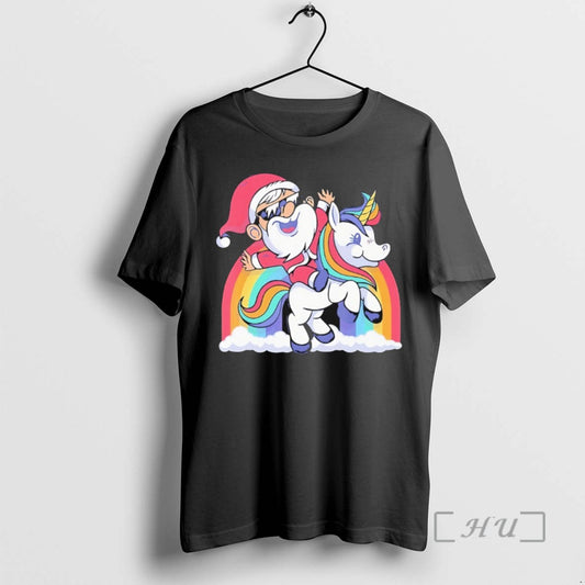 Officials Santa Riding Unicorn Rainbow Clouds Christmas