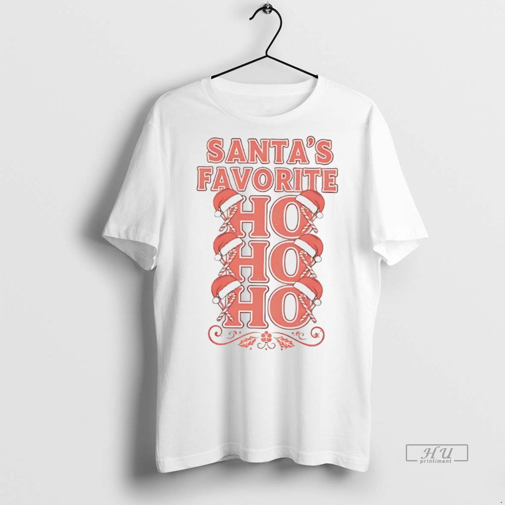 Officials Santas Favorite Ho Ho Ho Candy Cane Christmas White Tee Shirt Sweater