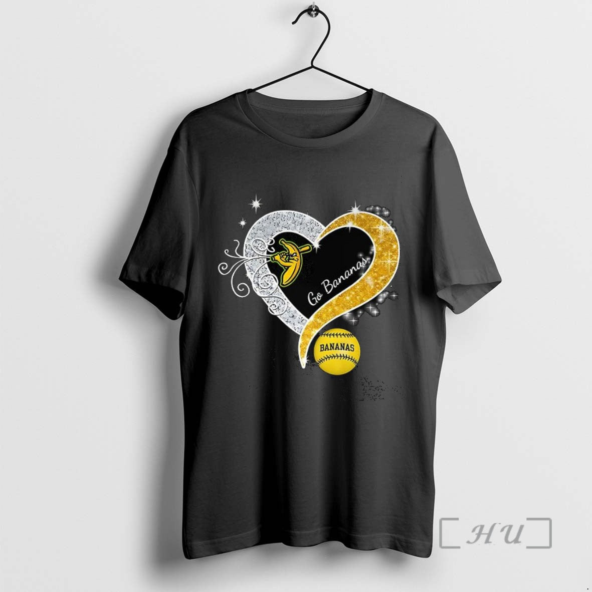 Officials Savannah Bananas Baseball Go Bananas Bling Diamond Heart T Shirt Sweater